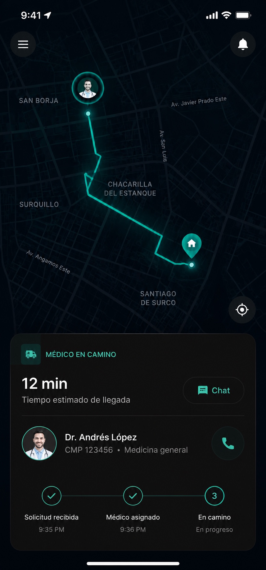 Doctor Go! app — seguimiento en tiempo real